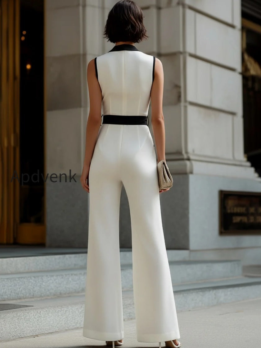 contrast-trim-belted-wide-leg-jumpsuit