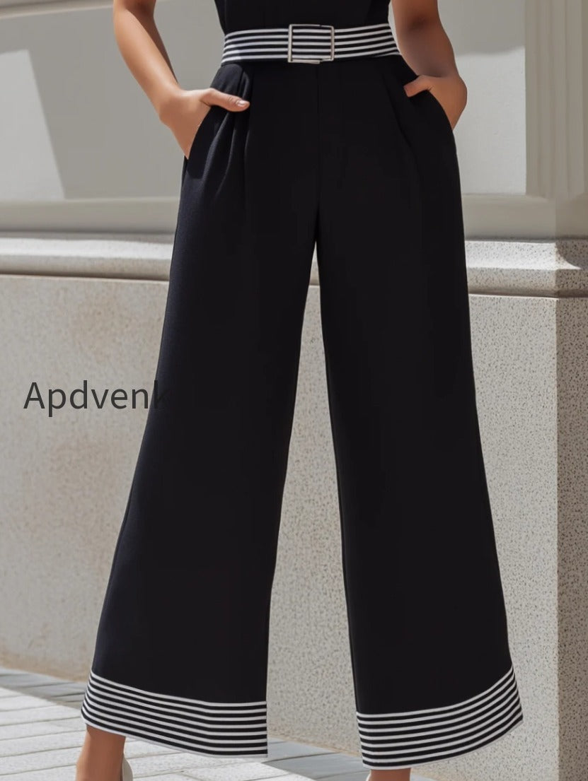 high-neck-contrast-stripe-belted-wide-leg-jumpsuit