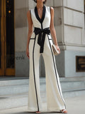 contrast-trim-belted-wide-leg-jumpsuit
